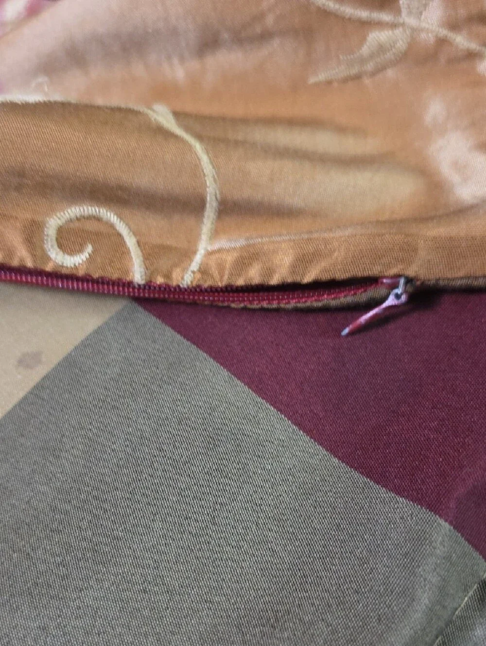 Embroidered Plaid Decorative Pillow Covers in Gold, Burgundy & Olive. 18